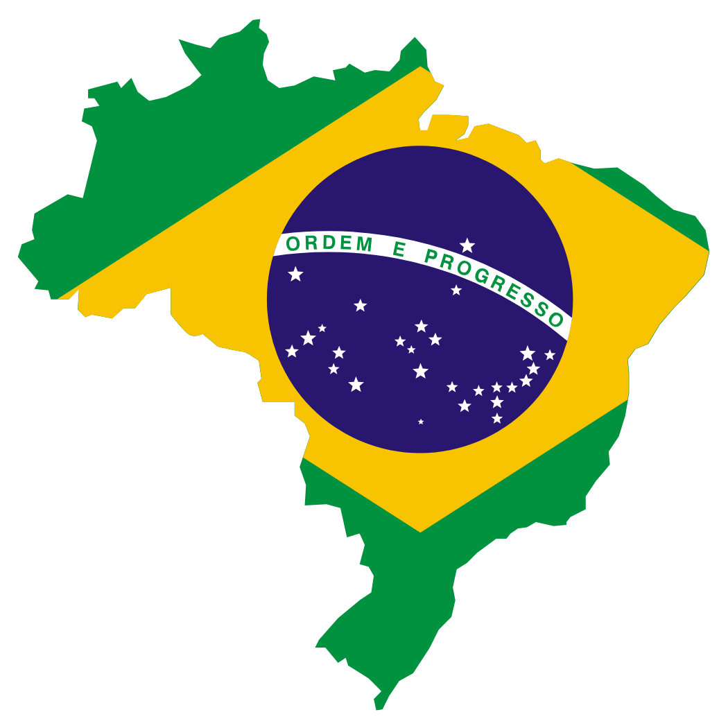 Map of Brazil filled with the colors of the national flag.